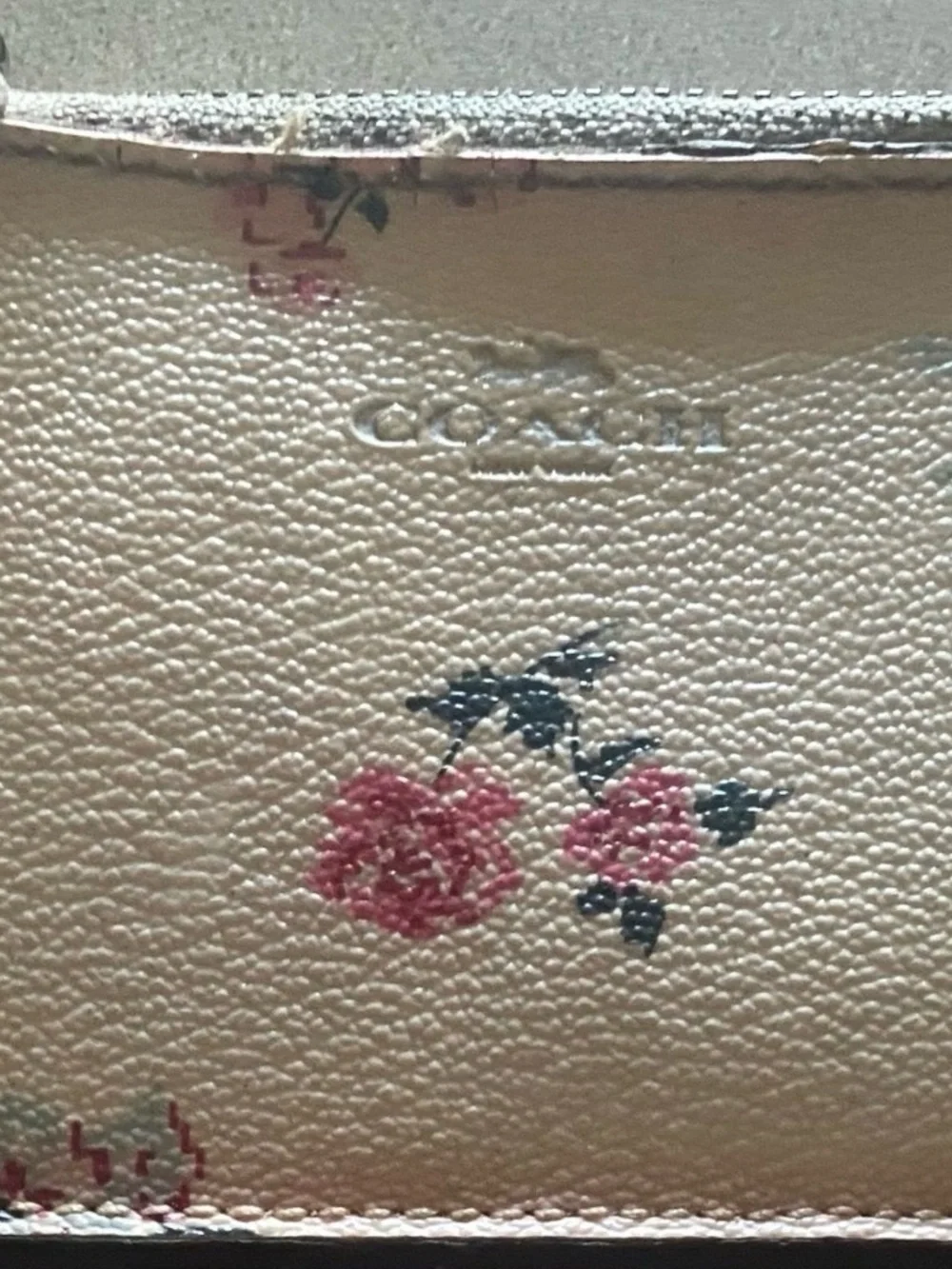 Coach Cream Leather ID Wallet with Red Insert